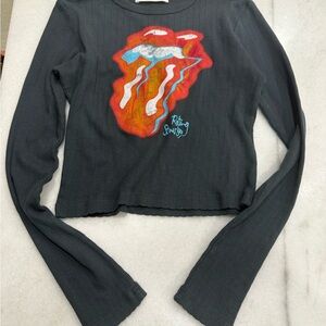 Free People DayDreamer Rolling Stones Ribbed Cotton Top in Blue